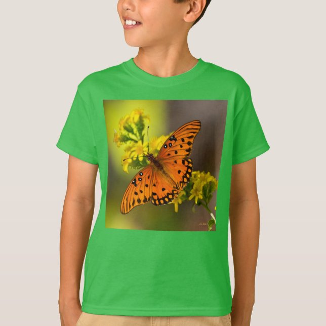 T-shirt Gulf Fritillary aka Passion Butterfly on Goldenrod (Devant)