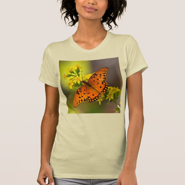 T-shirt Gulf Fritillary aka Passion Butterfly on Goldenrod (Devant)