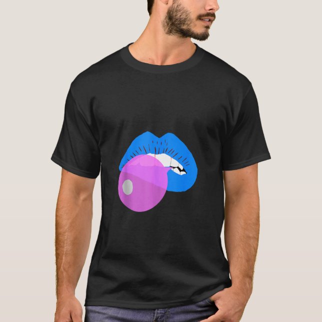 T-shirt Gumball Blue Lips Bouche Gomme Kiss Chevaucher Bu (Devant)