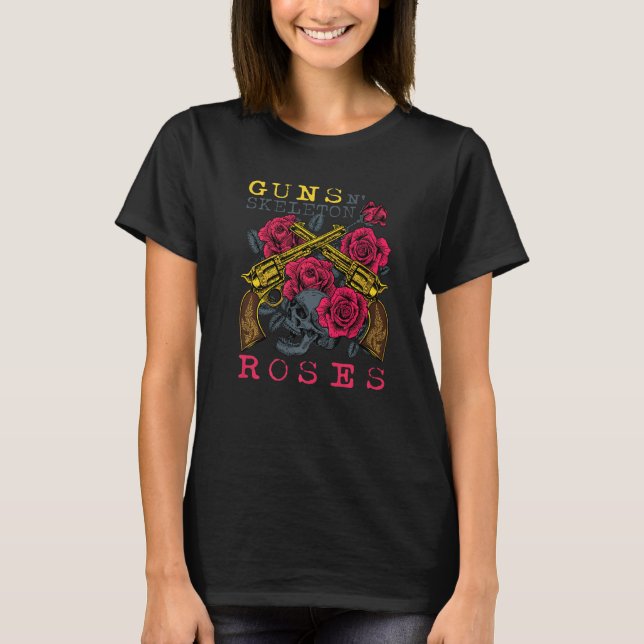 T-shirt Guns N' Skeleton Halloween Roses   (Devant)