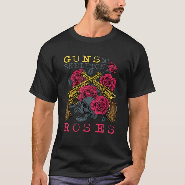 T-shirt Guns N' Skeleton Halloween Roses (Devant)