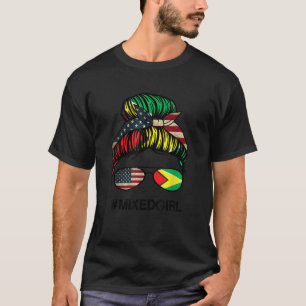 T-shirt Guyana American Flag USA Guyanais Messy Bun