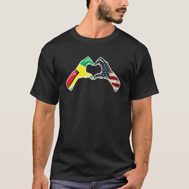 T-shirt Guyana American USA Flag - USA Guyanese Heart_1 (Devant)