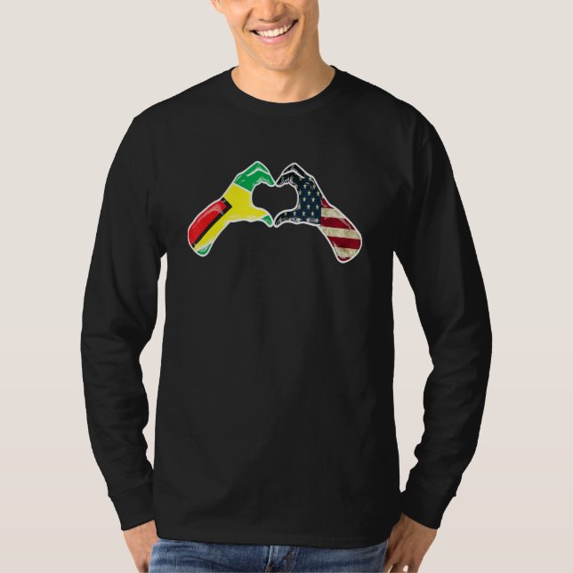 T-shirt Guyana American USA Flag - USA Guyanese Heart_1 (Devant)