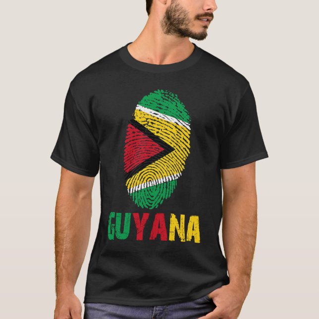T-shirt Guyana Finger Print Flag  I Love Guyana Travel (Devant)