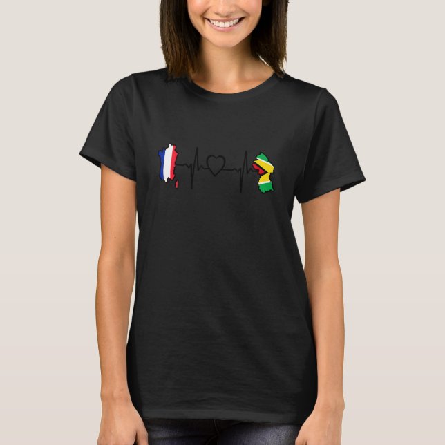 T-shirt Guyana France Flag Guyanese French Heartbeat (Devant)