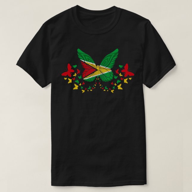 T-shirt Guyana Guyanais Drapeau du Guyana Papillons (Design devant)