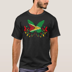 T-shirt Guyana Guyanais Drapeau du Guyana Papillons