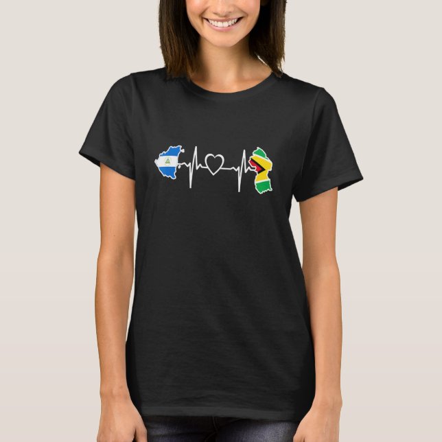 T-shirt Guyana Nicaragua Flag Guyanese Nicaraguan Heartbea (Devant)