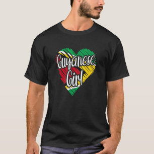 T-shirt Guyane Pour Fille Guyanaise Drapeau Coeur Pour Fem