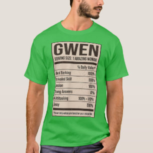 T-shirt Gwen Nutrition Facts Nom Pseudo Alias Titre Fri