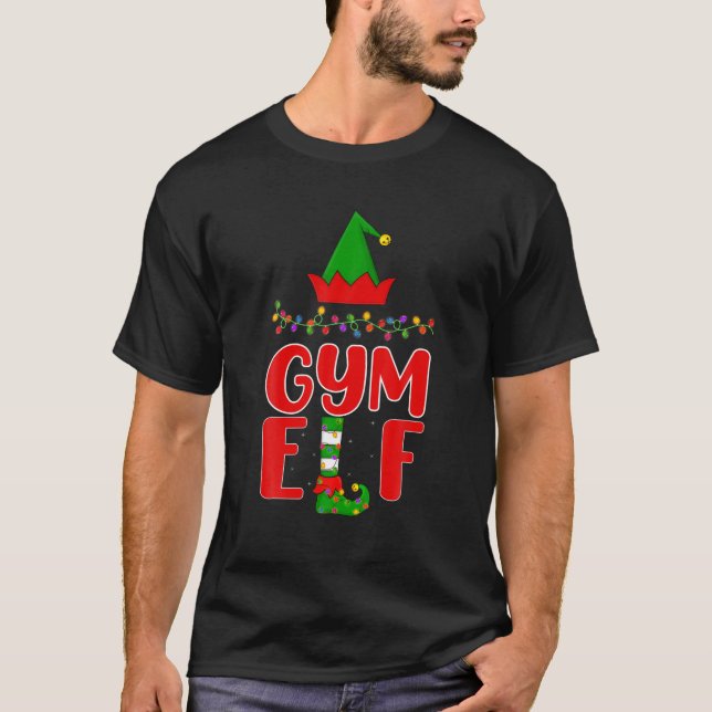 T-shirt Gym Elf Correspondant Famille Éclairage Noël (Devant)