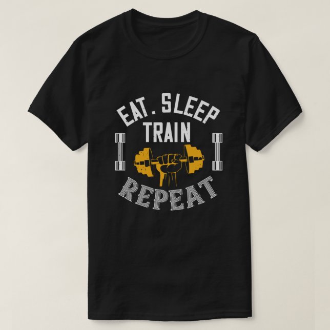 T-shirt Gym Lover Cadeau Manger Sleep Train Répéter l'entr (Design devant)