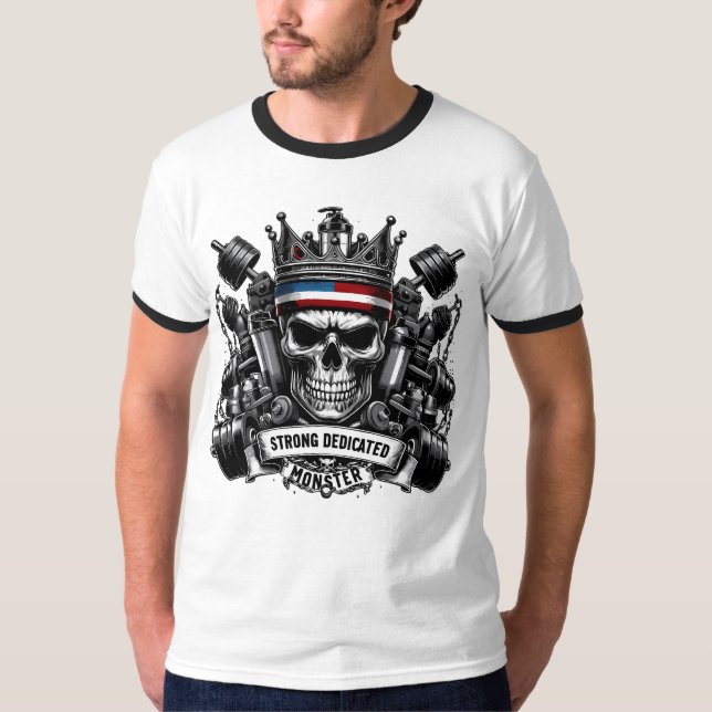 T-shirt Gym Royalty Strong Dedicated Monster Skull Crown (Devant)