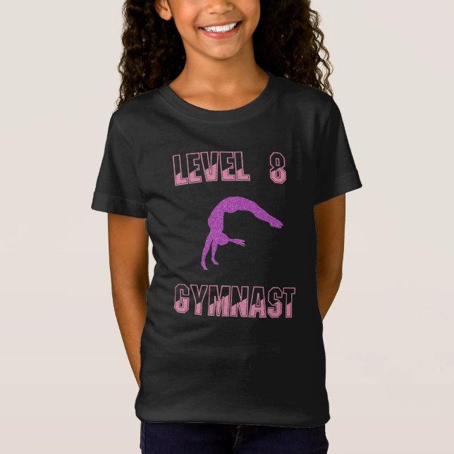 T-shirt Gymnaste de niveau 8 rose et pourpre (Devant)