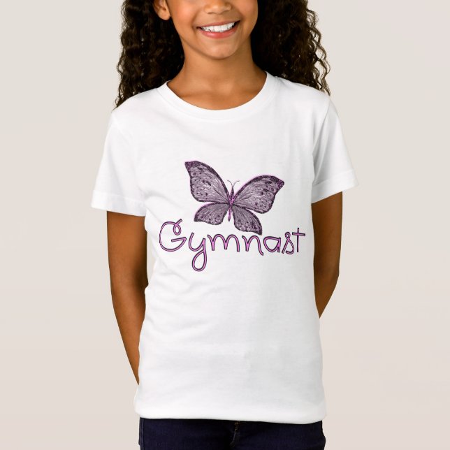 T-Shirt Gymnaste rose mignon de papillon (Devant)