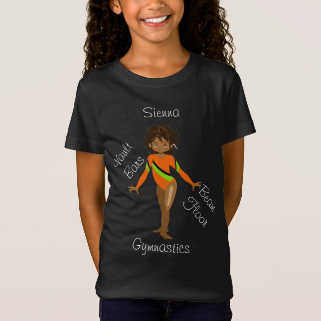 T-Shirt Gymnastique Africaine Américaine, Yeux Brown, Léo  (Devant)