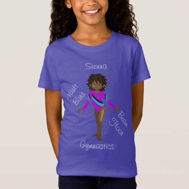 T-Shirt Gymnastique Africaine Américaine, Yeux Brown, Leo  (Devant)
