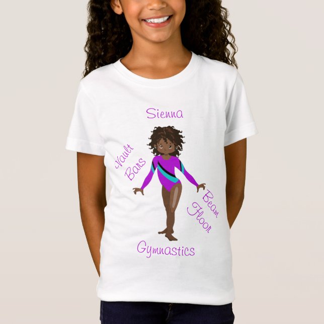 T-Shirt Gymnastique Africaine Américaine, Yeux Brown, Leo  (Devant)