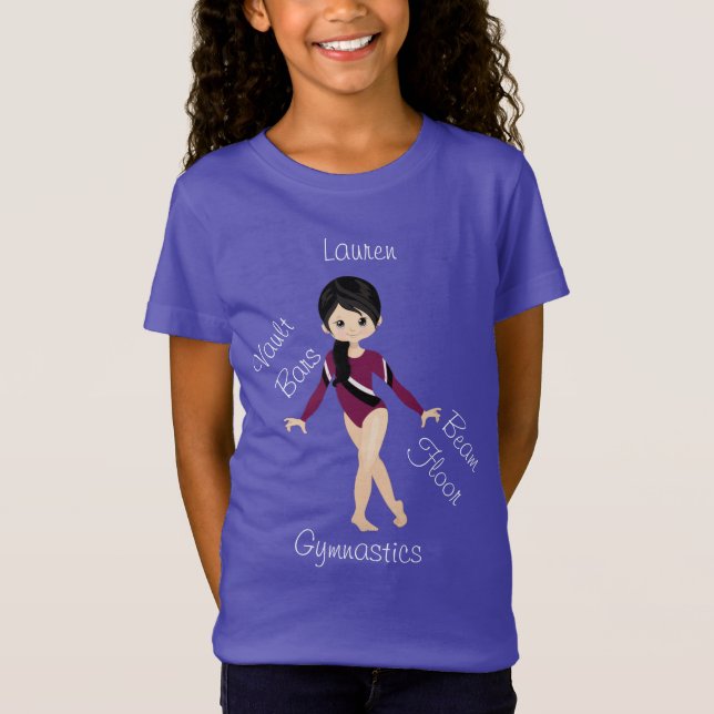 T-Shirt Gymnastique Cheveux noirs, Yeux Brown, Leo Bourgog (Devant)