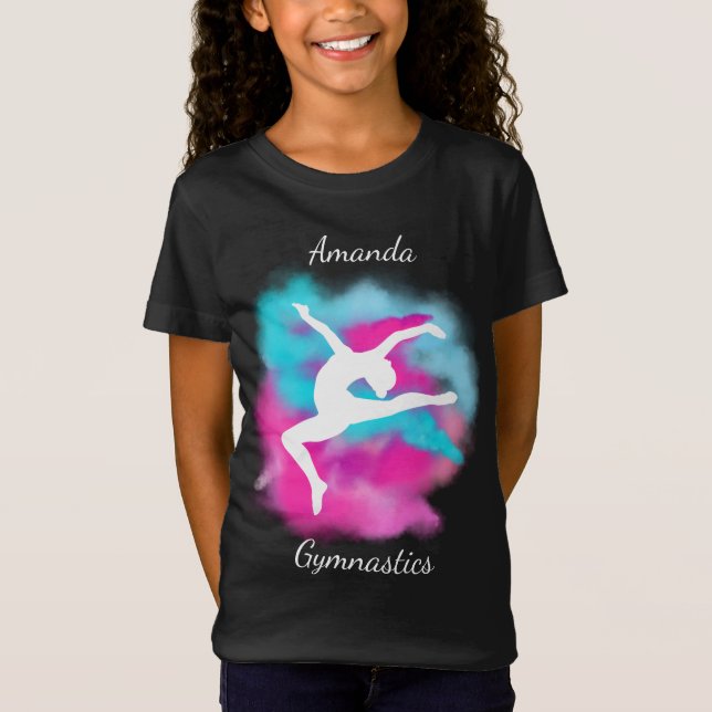 T-Shirt Gymnastique Leap rose Bombe couleur bleu avec nom (Devant)