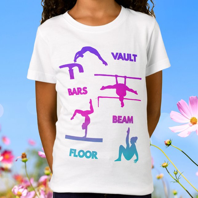 T-Shirt Gymnastique Pink Violet Turquoise Vault Bars Poutr (Gymnastics Pink Purple Turquoise Vault Bars Beam T-Shirt)