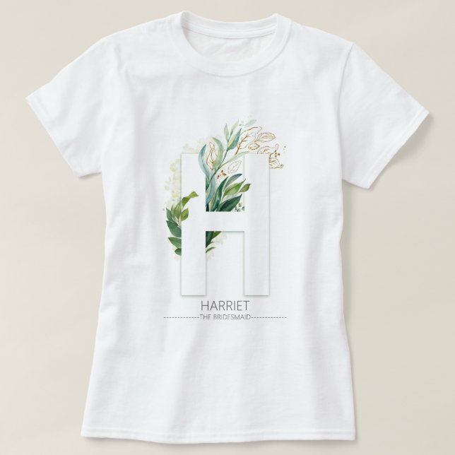 T-shirt H Monogramme Gold Greenergie Feuilles Élégant (Design devant)