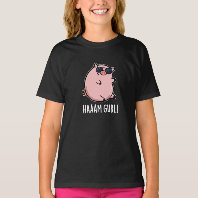 T-shirt Haaam Gurl Funny Pig Pun Dark BG (Devant)