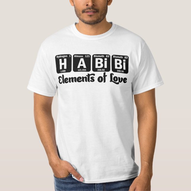 T-shirt Habibi Éléments de l'amour Tableau périodique Mot  (Devant)