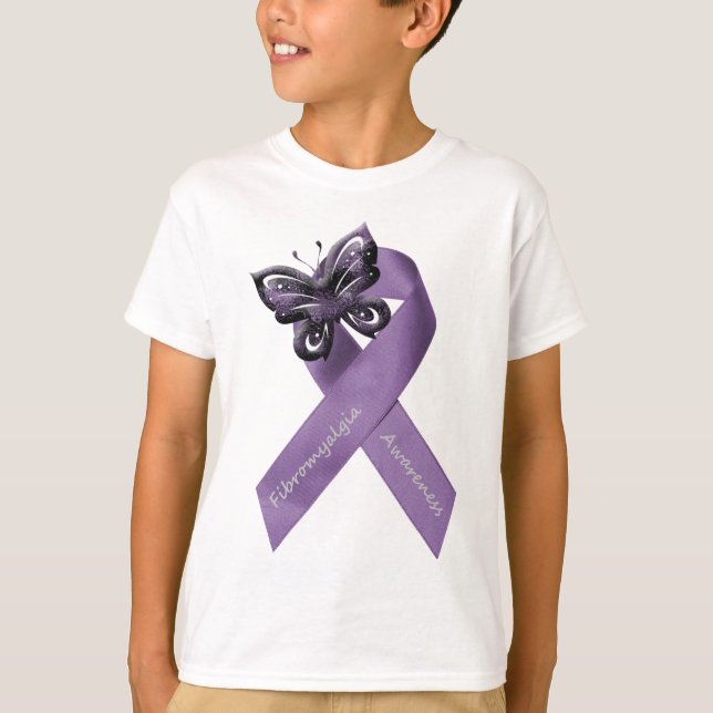T-shirt Habillement de ruban de papillon de fibromyalgie (Devant)