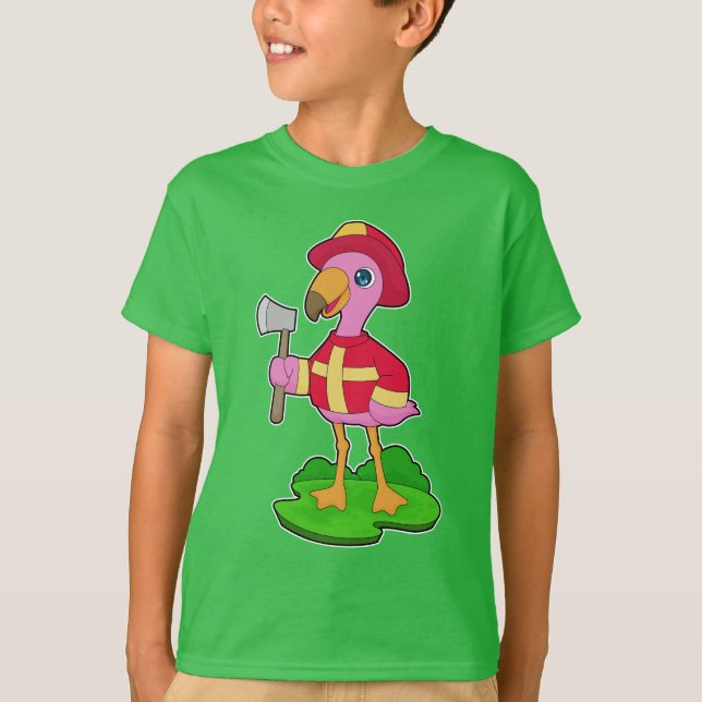 T-shirt Hache de pompier flamant rose (Devant)