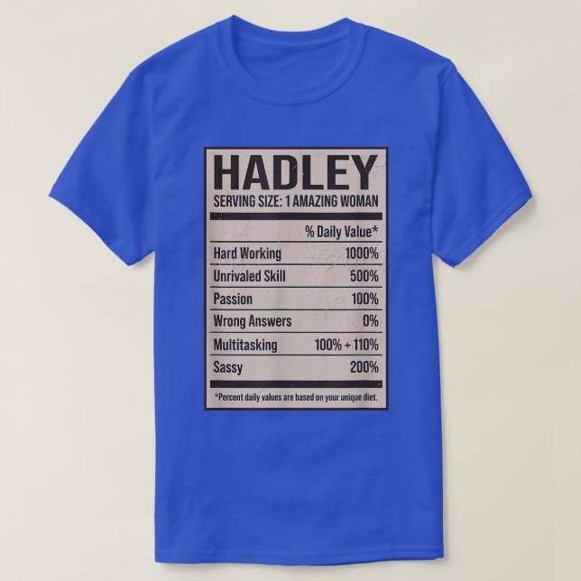 T-shirt Hadley Nutrition Facts Nom Nicks Alias Title F (Design devant)
