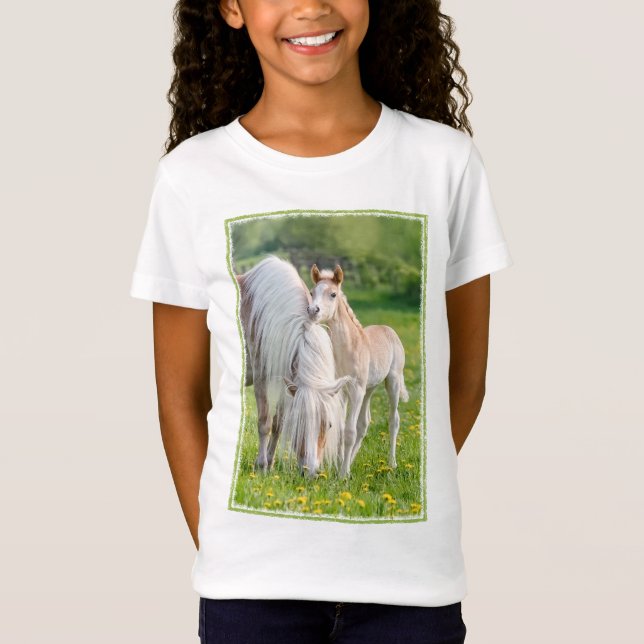 T-Shirt Haflinger Horses Cute Baby Foin Avec Maman Photo - (Devant)
