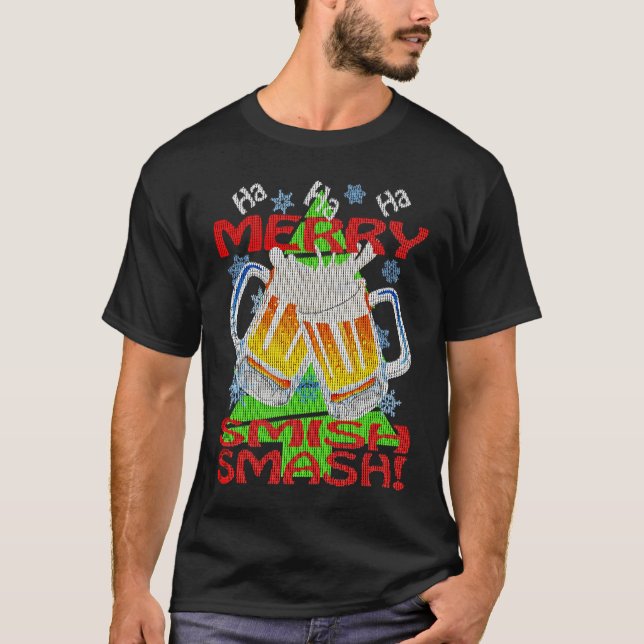 T-shirt HaHaHa MERRY SMISHSMASH   Holiday Beer Drinking (Devant)