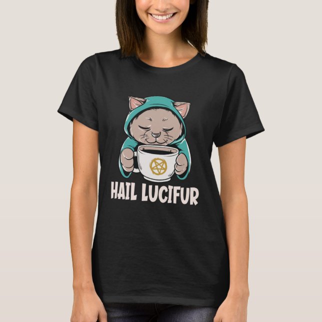T-shirt Hail Lucifur Cute Occult Satanic Hail Satan Cat (Devant)