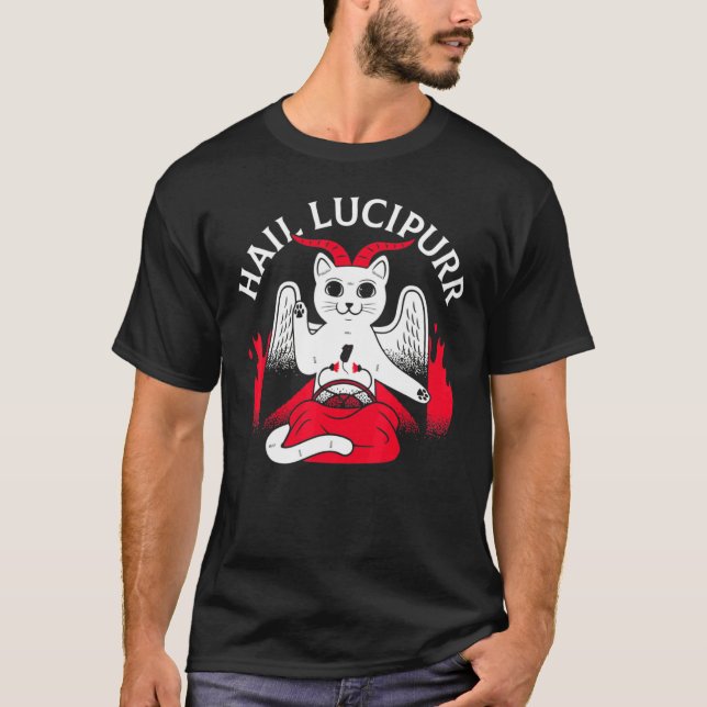 T-shirt Hail Lucipurr Chat Satan Satanic Chat (Devant)