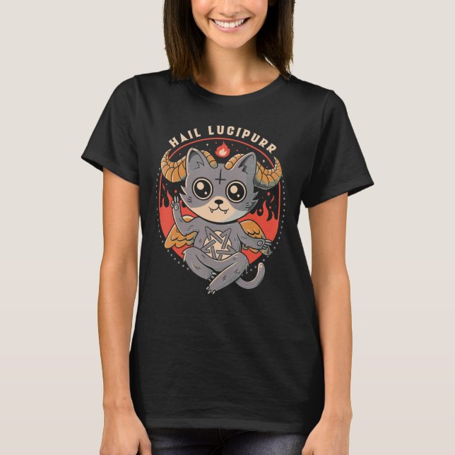T-shirt Hail Lucipurr Satan Chat Chat (Devant)