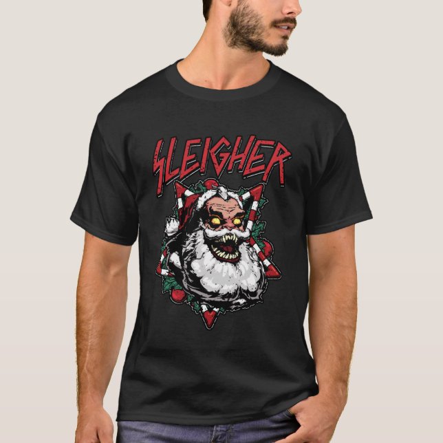 T-shirt Hail Santa Funny Christmas Metal Santa Sleigher Me (Devant)
