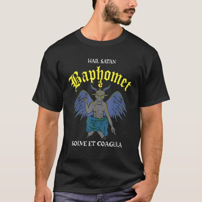 T-shirt Hail Satan Baphomet Satanic Chèvre Witchcraft Luci (Devant)