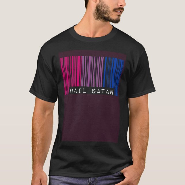 T-shirt Hail Satan Bisexual Pride Flag Barcode Satanist Eq (Devant)