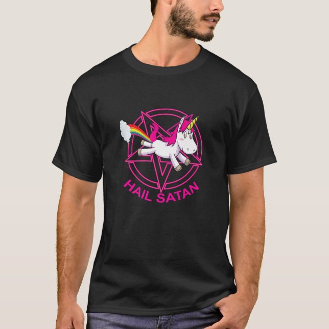 T-shirt Hail Satan Unicorn - Funny Death Metal Unicorn (Devant)