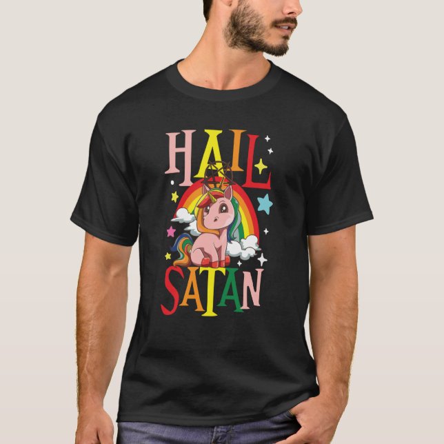 T-shirt Hail Satan Unicorn Rainbow (Devant)