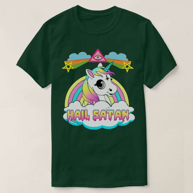 T-shirt Hail Satan Unicorn Rainbow Peinture Design (Design devant)