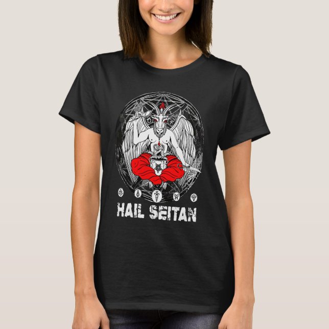 T-shirt Hail Seitan Satanic Vegan Chef Baphomet Occult Coo (Devant)