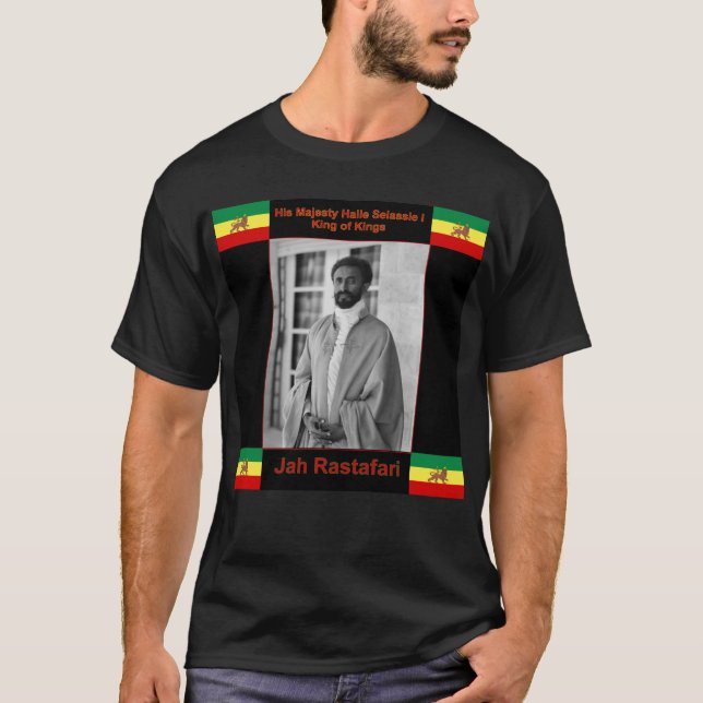 T-shirt Haile Selassie le lion de Judah, Jah Rastafari (Devant)