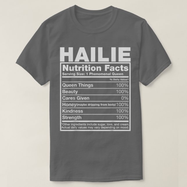 T-shirt Hailie Nutrition FactsHailie Nom Anniversaire (Design devant)