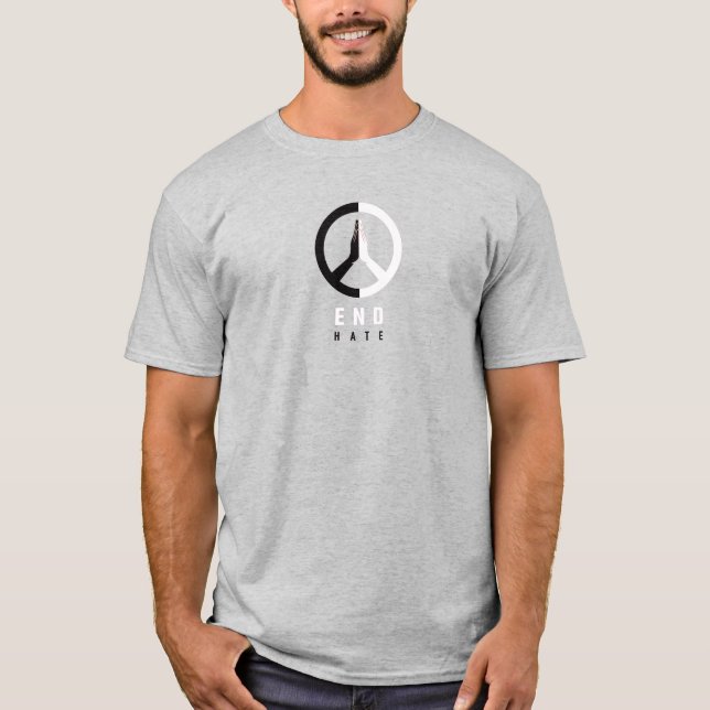 T-shirt Haine de fin - Symbole de paix des mains noires et (Devant)