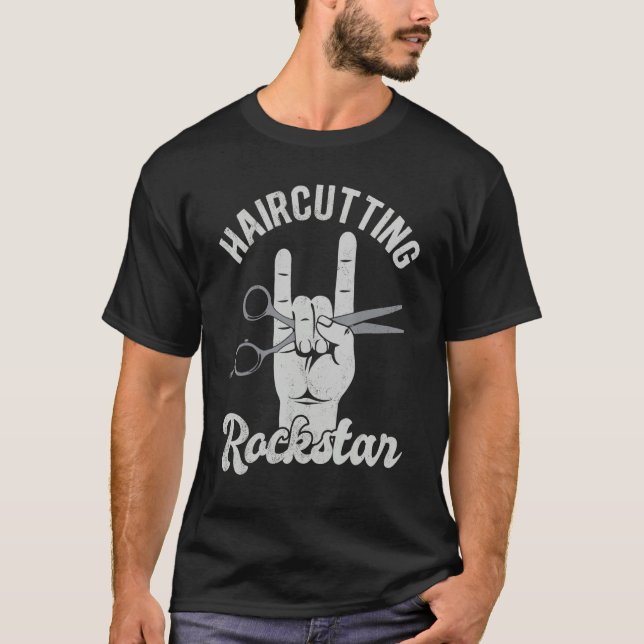 T-shirt Haircutting rockstar, funny hairdresser scissors,  (Devant)