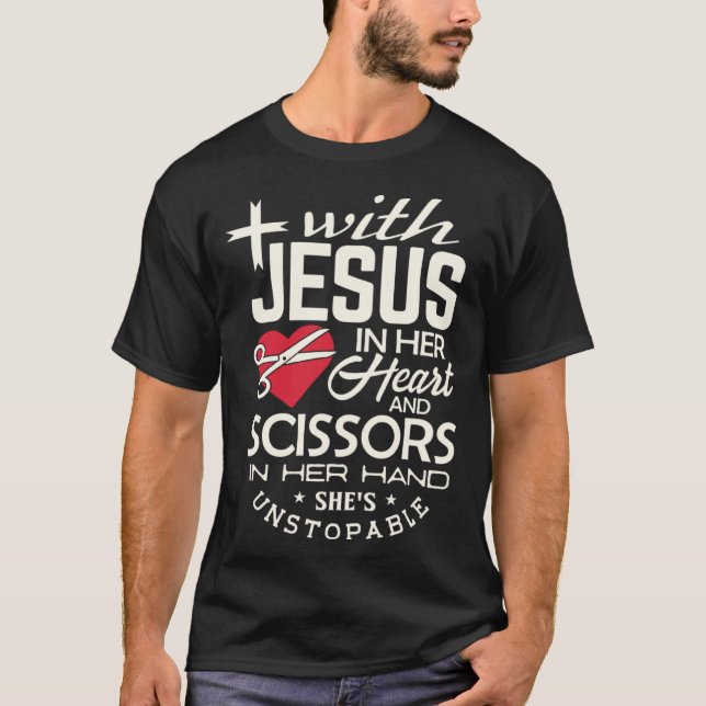 T-shirt Hairdresser  Jesus in her Heart hairstylist Christ (Devant)
