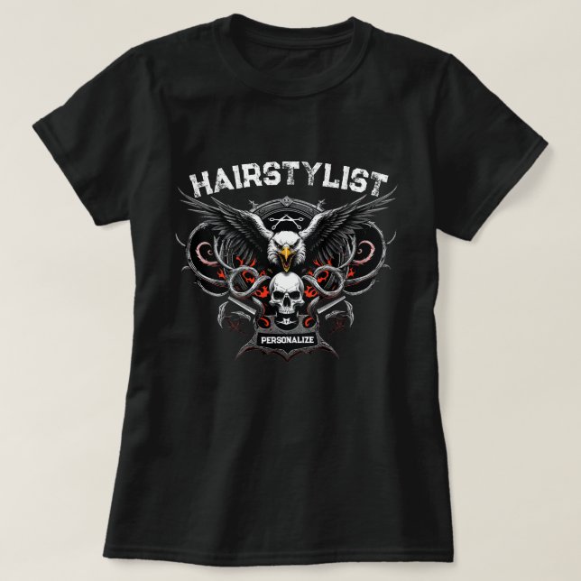 T-shirt Hairstylist Eagle Skull Combs And Scissors Design (Design devant)